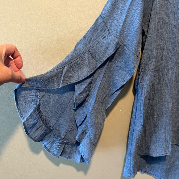 Moa Moa Blue Chambray Top with Ruffled Sleeves - Picture 8 of 12